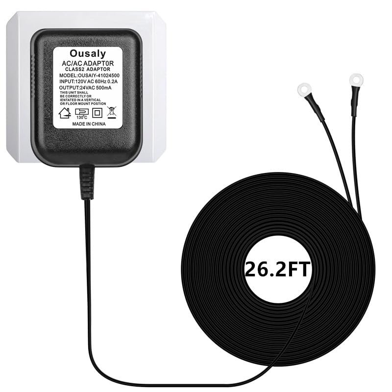 Ousaly 24 Volt 500MA Transformer C Wire Adapter Doorbell Transformer Competible with 16-24Volt All Versions of Ring Doorbell and Thermostat for Nest Ecobee, Sensi and Honeywell (26.2FT Black) - Image 1